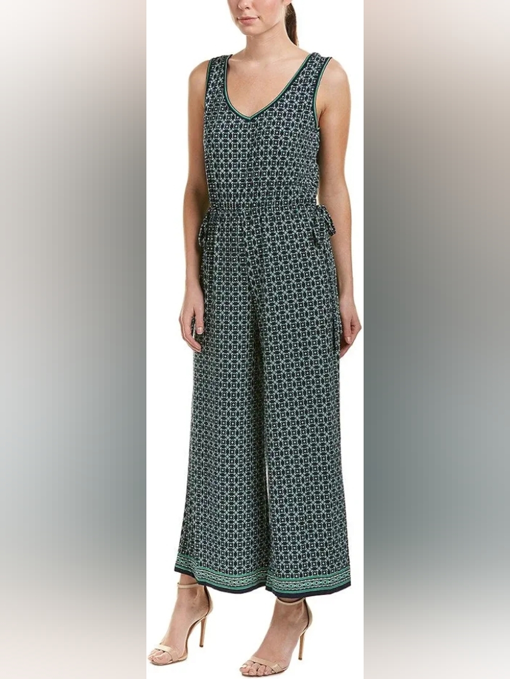 Max Studio *SALE* Classy Green,Blue & White Geometric Wide Leg Jumpsuit NWT